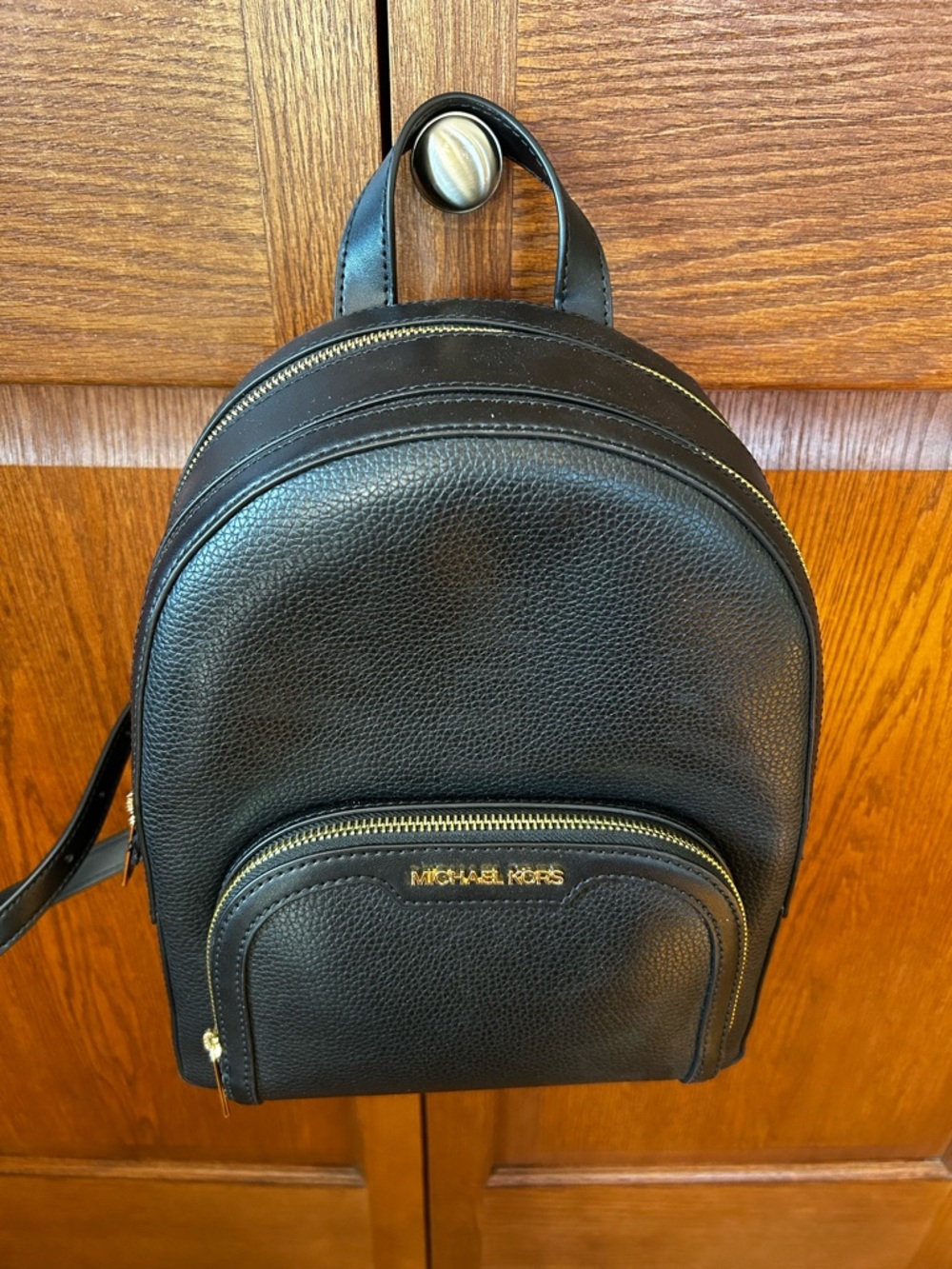 Michael Kors Black Leather Medium Jaycee Backpack with Gold Hardware